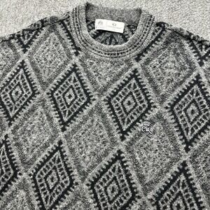 Vintage Countess Mara Geometric Knit Sweater Mens M/L? Gray Black Diamond